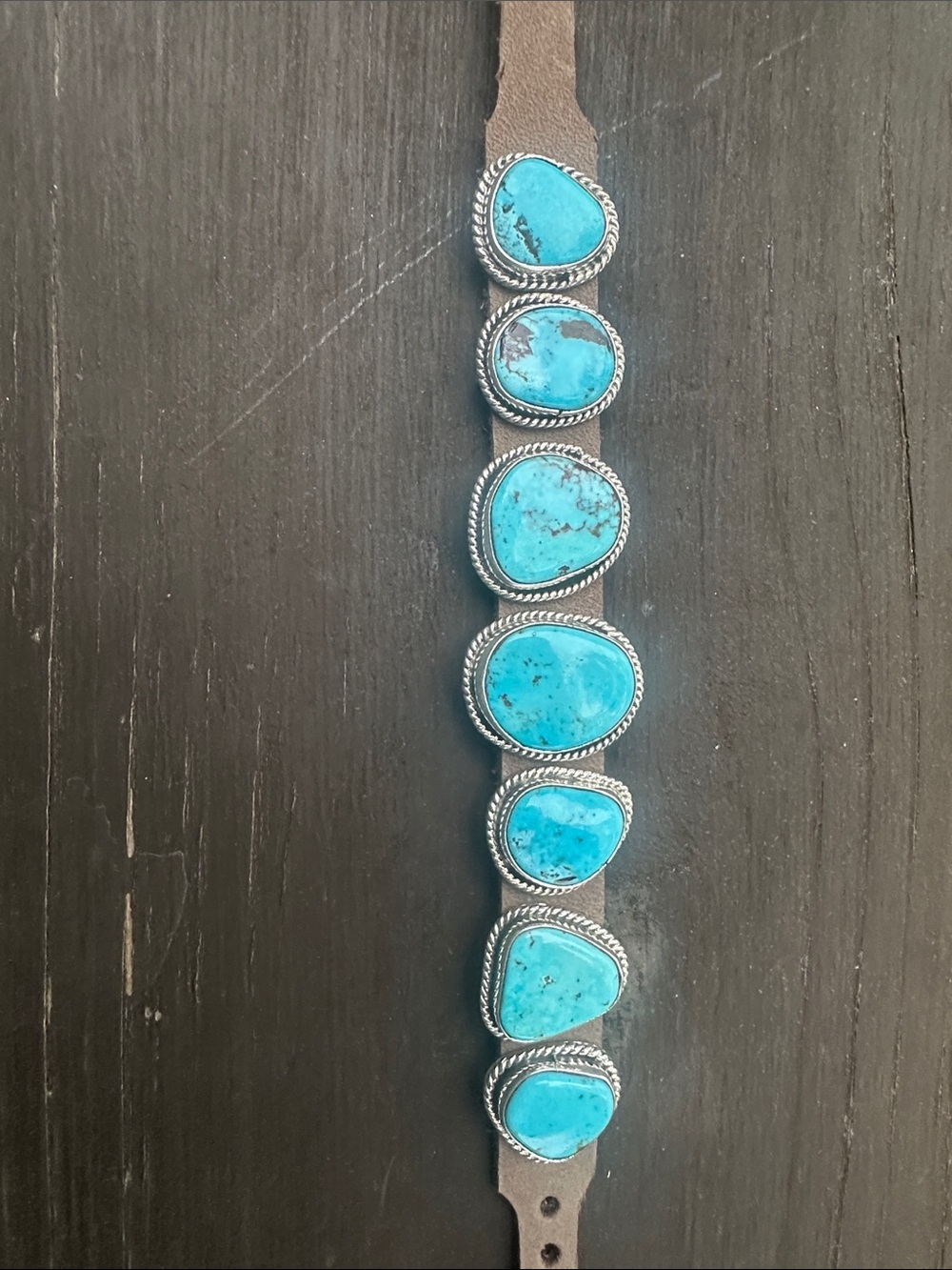 Navajo Dan Morgan Turquoise & Leather Sterling Silver Bracelet - Picture 2 of 7